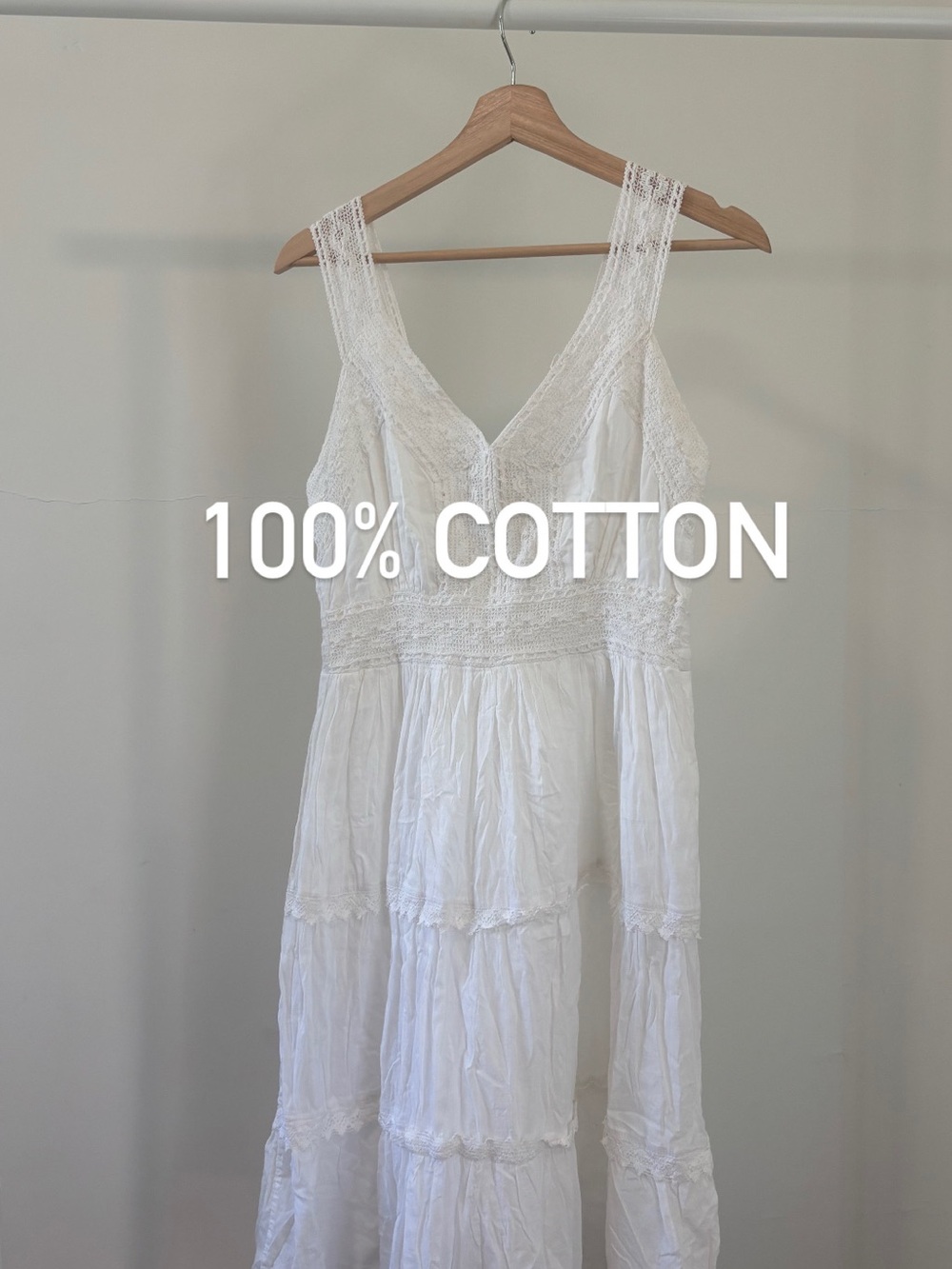Sakkas White Embroidered Tiered Maxi Dress | 100% cotton | size S